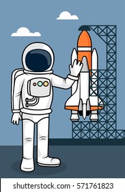 drawing the astronaut on the launch pad a vector illustration