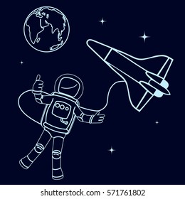 drawing the astronaut in an outer space a vector illustration