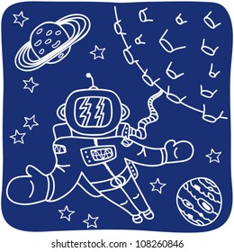 Drawing of an astronaut and planets - illustration