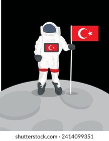 drawing of an astronaut with a Turkish flag in her hand