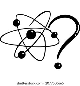 Drawing of atom and question mark sketch vector illustration hand draw
