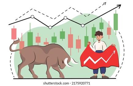 Drawing attention to a bull market is always relevant, during the growth. the bull preparing to break through the channel in the crypto-volume, mark the growth of the entir market. vector stock flat 