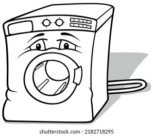 Drawing of an Automatic Washing Machine with Eyes - Cartoon Illustration Isolated on White Background, Vector