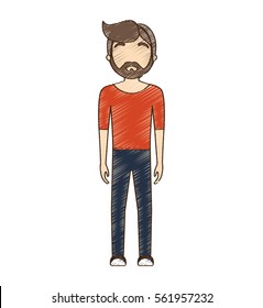drawing avatar bearded man red shirt standing vector illustration eps 10