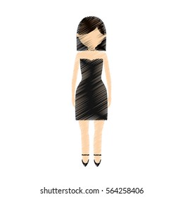 drawing avatar woman cute black dress vector illustration eps 10