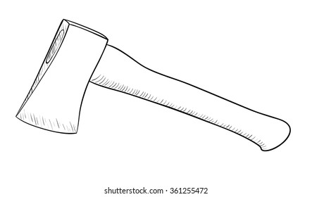 Drawing axe with wooden handle, vector illustration