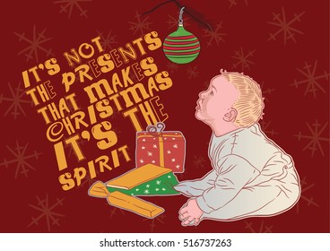 Drawing of a baby and Christmas gifts