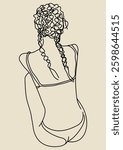Drawing of the back of a girl sitting in beach costume