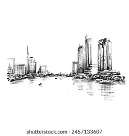 Fondo de dibujo de la ciudad ribereña de Bangkok 