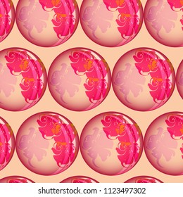 In the drawing a background in the form of pink balls, balloons with patterns. Background for a site, a presentation, a notebook, a book, a tablecloth.