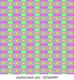 Drawing background. Horizontal strips in a row with the imposition of one color on another green light on a light blue pink with purple intersection on a gray background and orange circles.