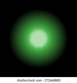 Drawing background on a black background from light green to dark green unusual figure disappearing into the distance in space expanding from six sides of a polygon to more
