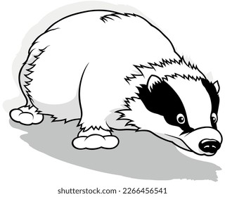 Drawing of a Badger Sniffing the Ground - Cartoon Illustration Isolated on White Background, Vector