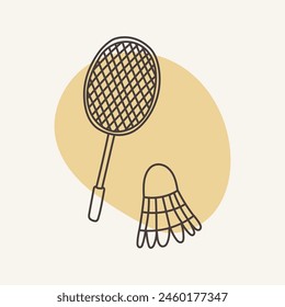 Drawing of badminton equipment. Perfect for summer, sport designs. 