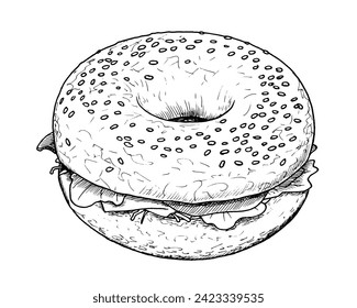 Drawing of bagel - hand sketch of food