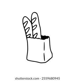 A drawing of a baguette in a bag