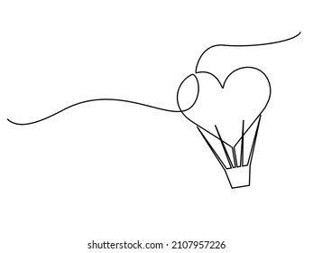 Dibujo de un globo en forma de corazón en una línea continua