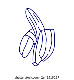 Drawing of a banana in a minimalist style showcasing its curved shape and smooth texture with simple lines