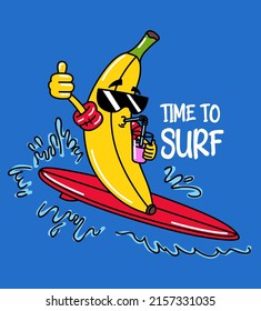 DRAWING OF BANANA SURF WITH SUNGLASSES AND LIFEGUARDS