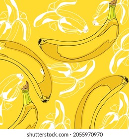 Dibujo Banana con fondo amarillo, patrón bananero. Patrón abstracto.