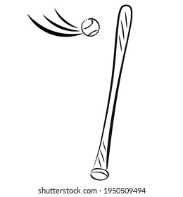 Drawing of a bat and a ball. Graphics for business card, poster, logo.