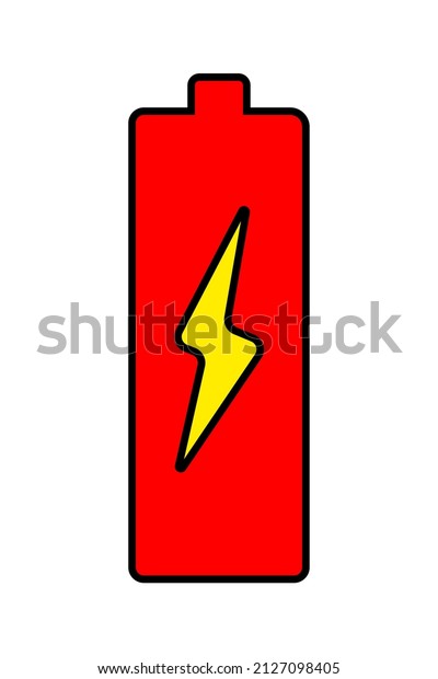 Drawing of a battery with a lightning bolt\
signifying energy, charging for the device, battery silhouette in\
the form of a colored icon, battery. Isolated on a white\
background. Vector\
illustration