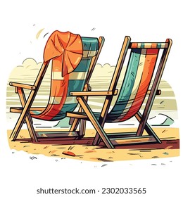 A drawing of beach chairs on vector illustration