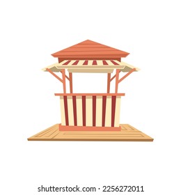 Drawing of beach gazebo on white background. Beach house vector illustration. Summer, traveling, holidays concept