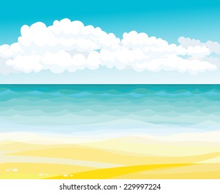 Drawing beach and sea landscape with clouds