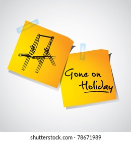 Drawing of beach sunbed on stick notes, holiday time concept, vector illustration