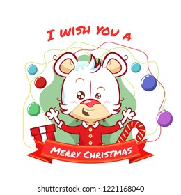 Drawing of bear with Christmas balls