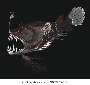 yacimiento de mar barbudo, pez de mar profundo, art.ilustración, vector