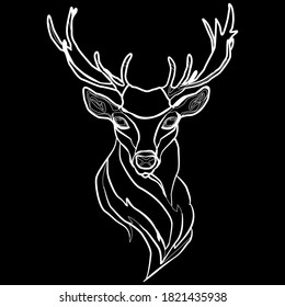 Drawing of a beautiful deer. Deer with antlers.