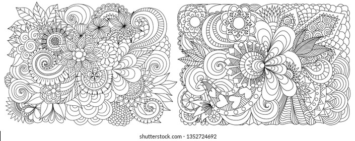 Drawing of beautiful flowers for background, engraving,wall sticker and adult coloring book or coloring page. Vector illustration.