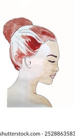 Drawing of a beautiful girl with brown hair in profile