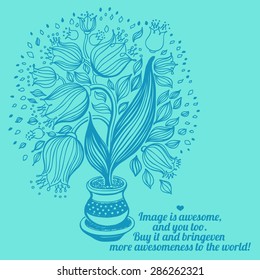Drawing of beautiful tulips in a pot