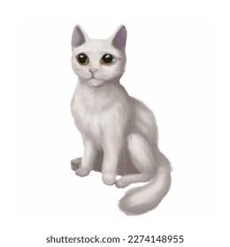 
drawing of a beautiful white cat with big yellow eyes
