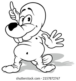 Drawing of a Beaver Pointing his Finger Up - Cartoon Illustration Isolated on White Background, Vector