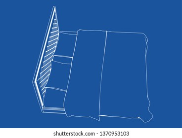 drawing of the bed on a blue background vector