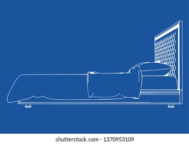 drawing of the bed on a blue background vector