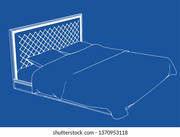 drawing of the bed on a blue background vector