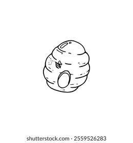 A drawing of a bee in a beehive