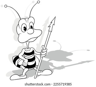 Dibujo de una abeja en guardia con una placa en mano - Ilustración de caricatura aislada en fondo blanco, vector