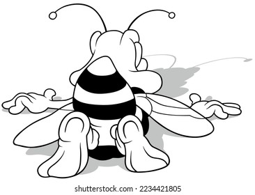 Drawing of a Bee or Wasp Lying on the Ground from the Rear View - Cartoon Illustration Isolated on White Background, Vector