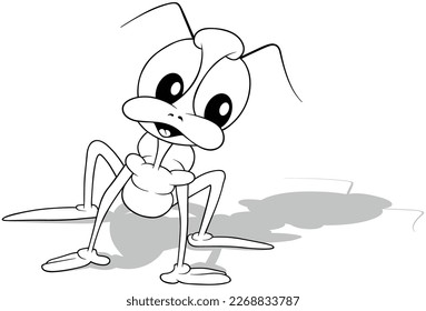 Drawing Beetle and Big Head   Giant Eyes    Cartoon Illustration Isolated White Background  Vector