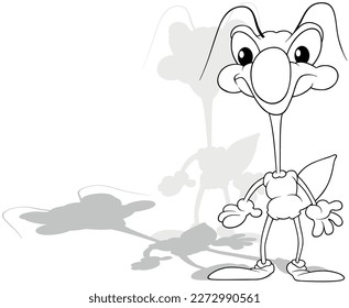 Drawing of a Beetle with a Long Neck Standing on the Ground - Cartoon Illustration Isolated on White Background, Vector
