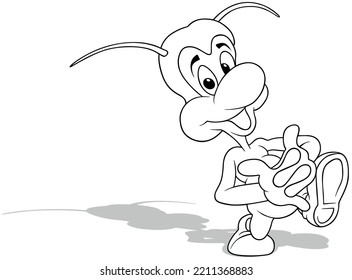 Drawing of a Beetle on a Walk with Intertwined Fingers - Cartoon Illustration Isolated on White Background, Vector