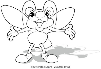 Dibujo de un escarabajo con brazos abiertos desde la vista frontal - Ilustración de dibujos animados aislados en fondo blanco, vector