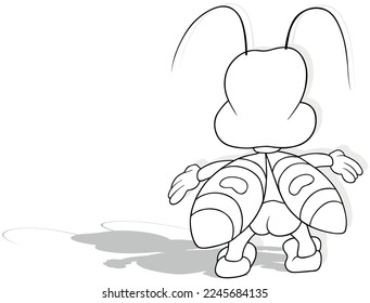 Drawing of a Beetle with Open Arms from Rear View - Cartoon Illustration Isolated on White Background, Vector