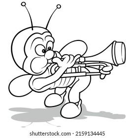 Drawing of a Beetle Playing the Trumpet - Cartoon Illustration Isolated on White Background, Vector